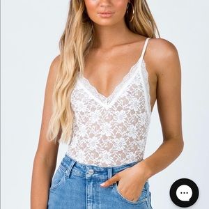 Sheer lace white bodysuit